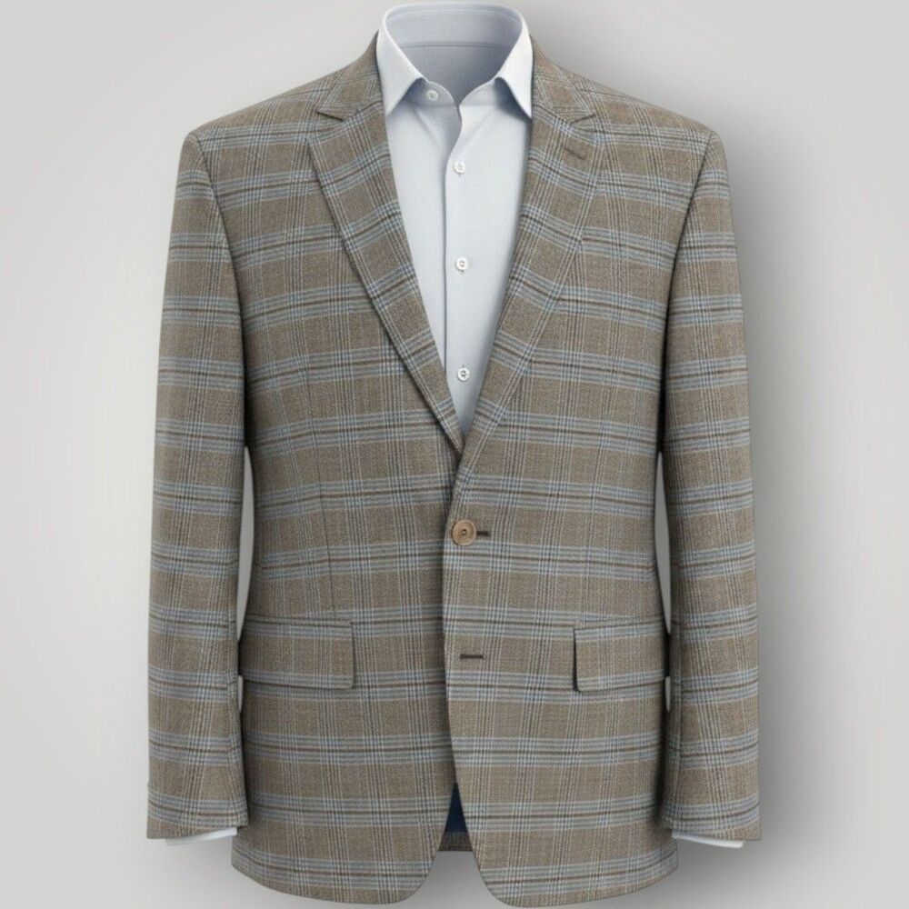 APT 9 Mens Blazer Sport Coat 2-Button Suit Jacket 46R Blue/Tan Plaid Slim NWOT